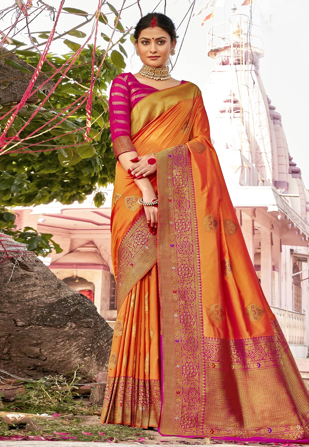 Orange Silk Festival Wear Saree 227493