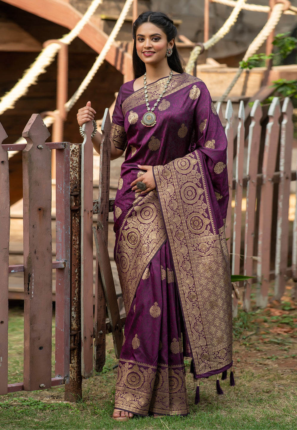 Purple Banarasi Silk Festival Wear Saree 227546