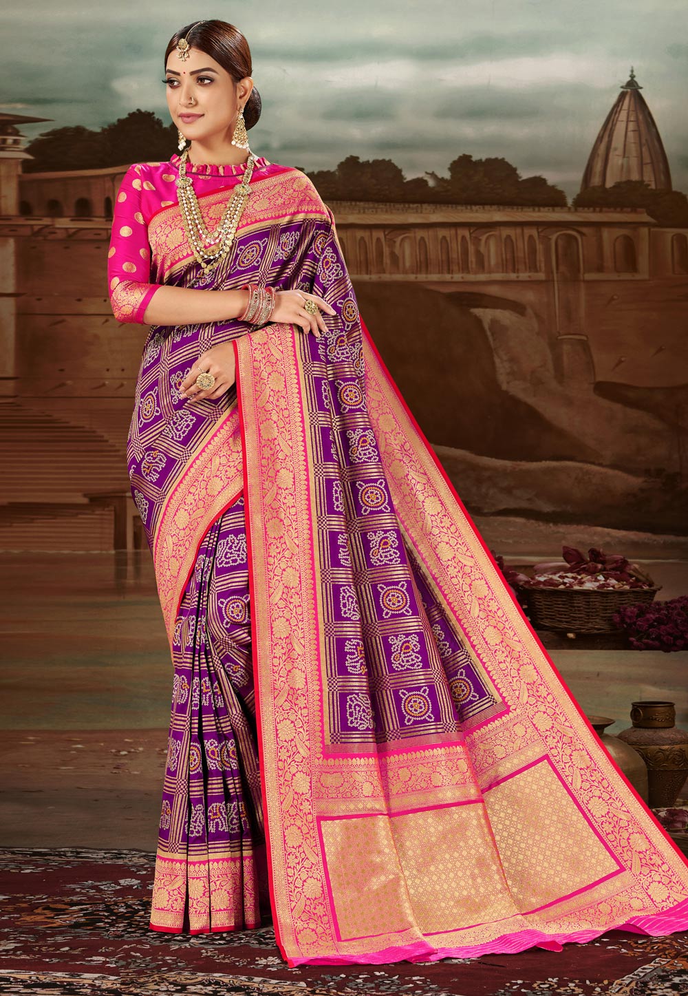 Purple Banarasi Silk Saree With Blouse 227592