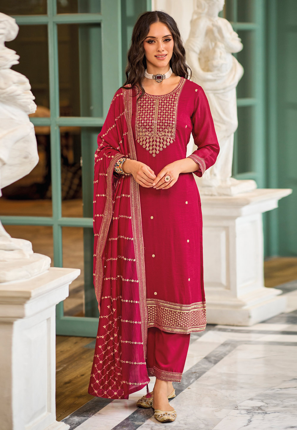 Magenta Silk Pakistani Suit 273370