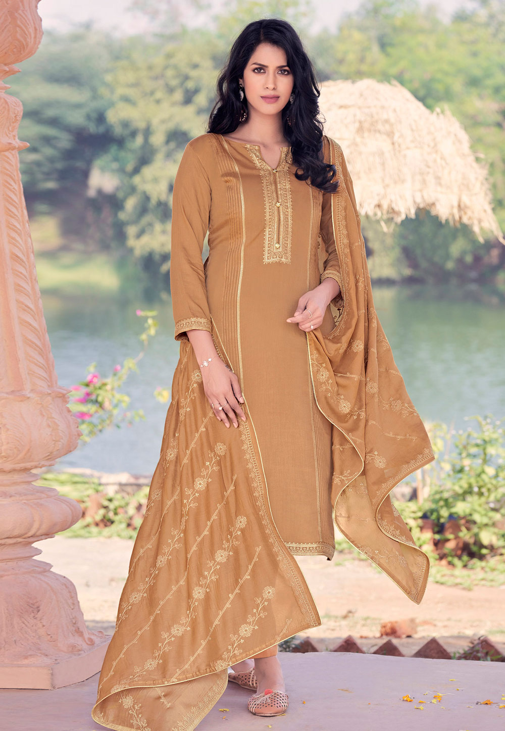 Brown Viscose Pant Style Suit 206098