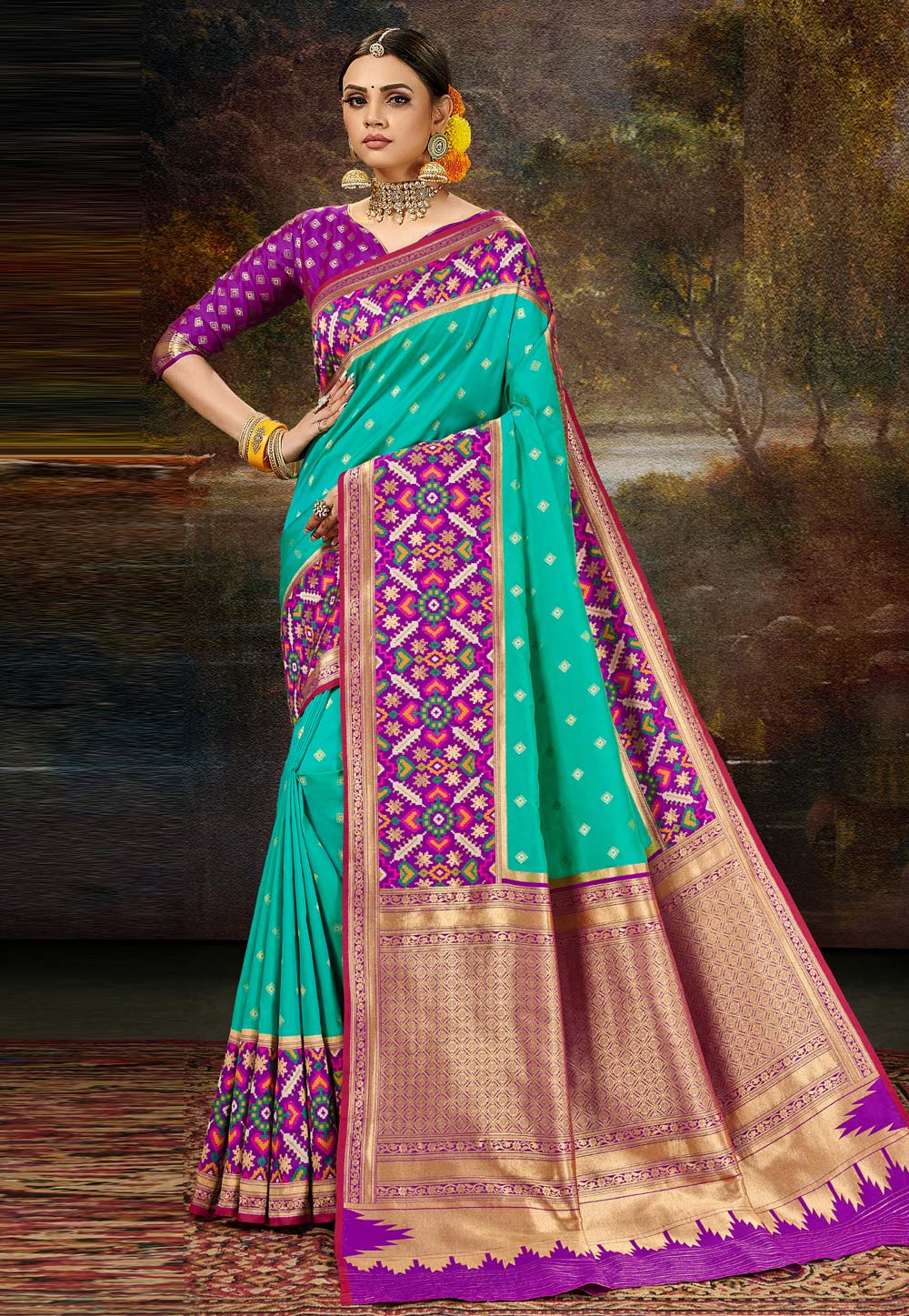 Turquoise Banarasi Silk Festival Wear Saree 227619