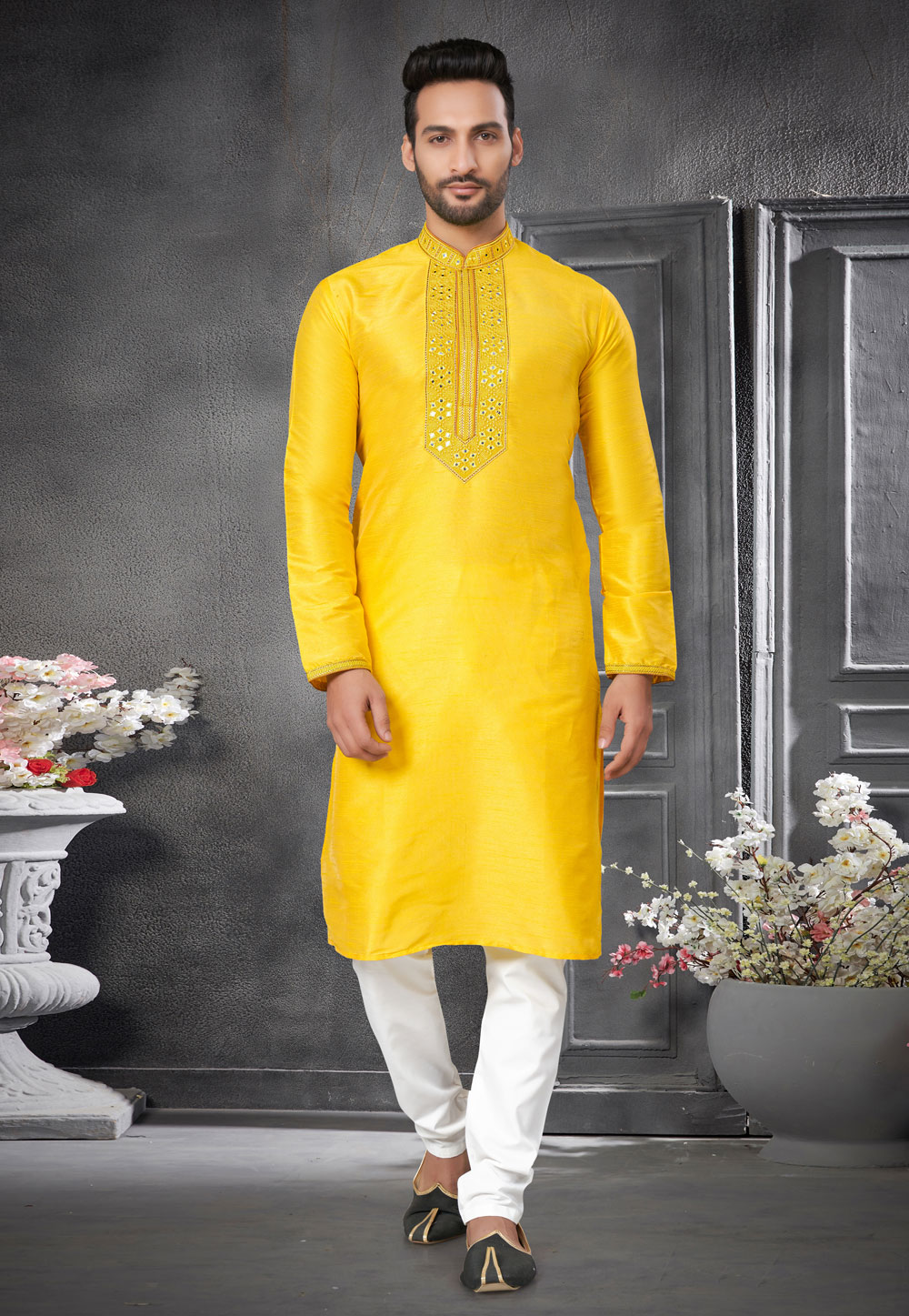 Yellow Silk Kurta Pajama 273190