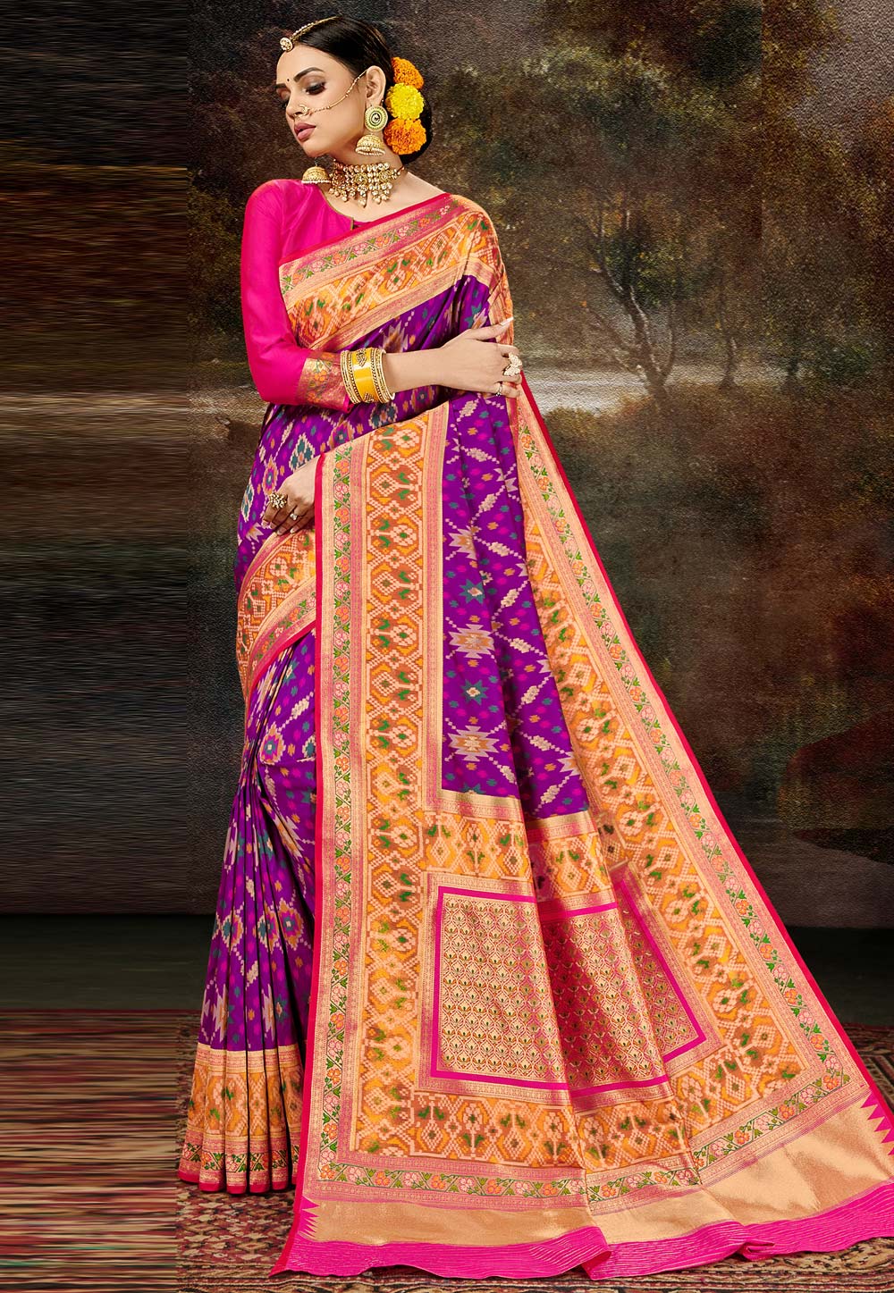 Purple Banarasi Silk Saree With Blouse 227622