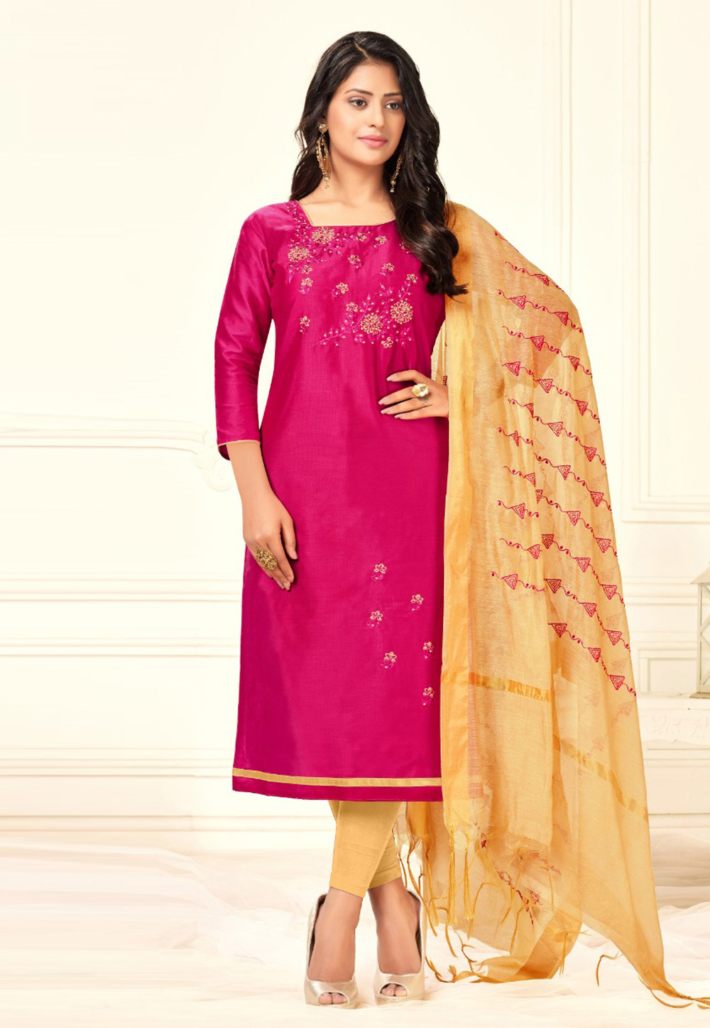 Pink Cotton Churidar Suit 230830