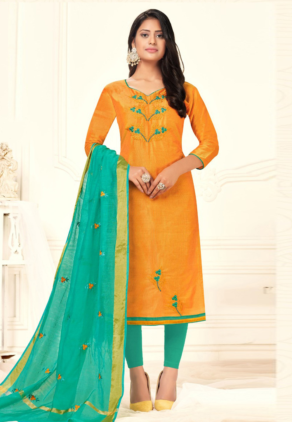 Yellow Cotton Churidar Salwar Suit 230831