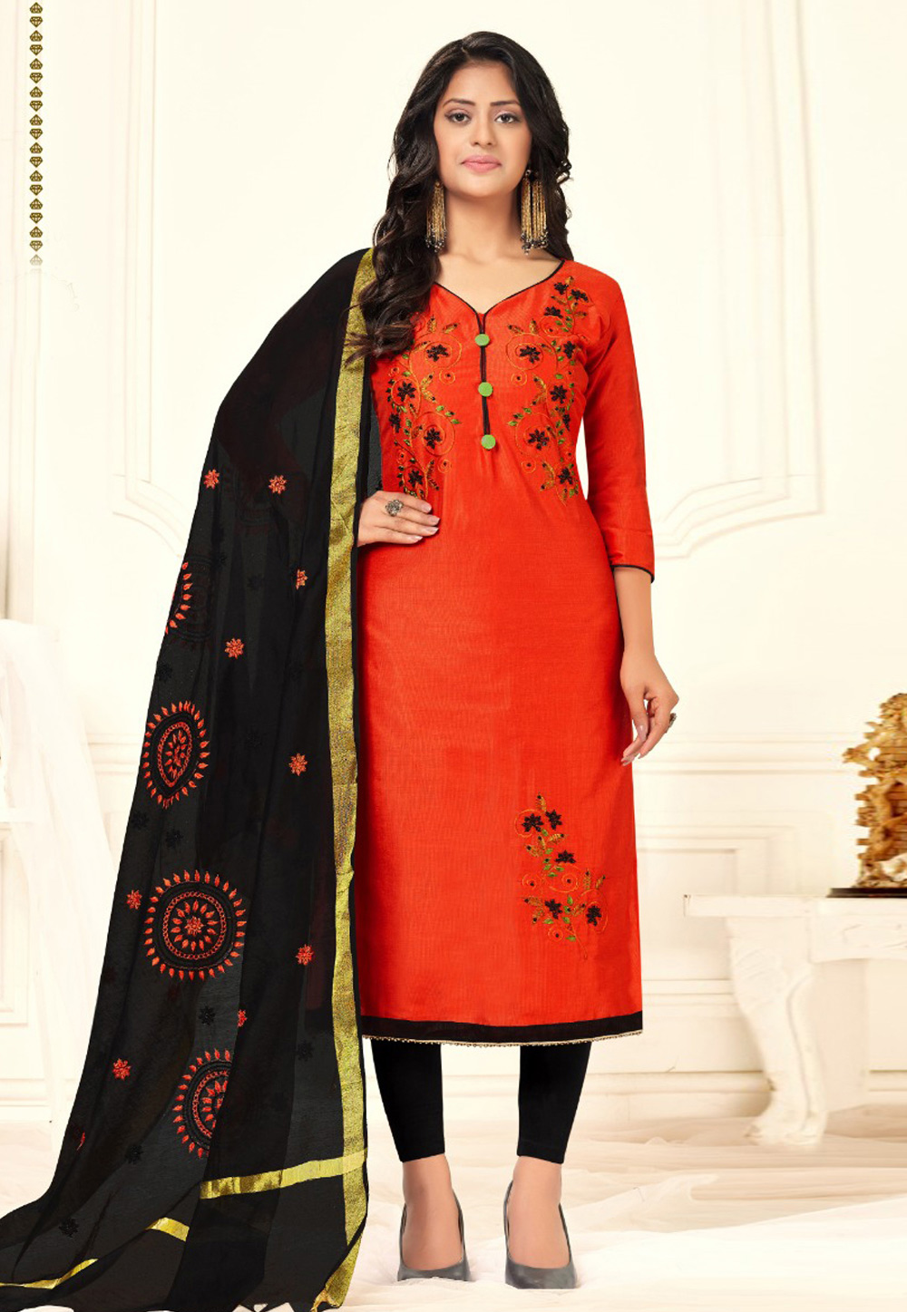 Orange Cotton Churidar Salwar Suit 230837