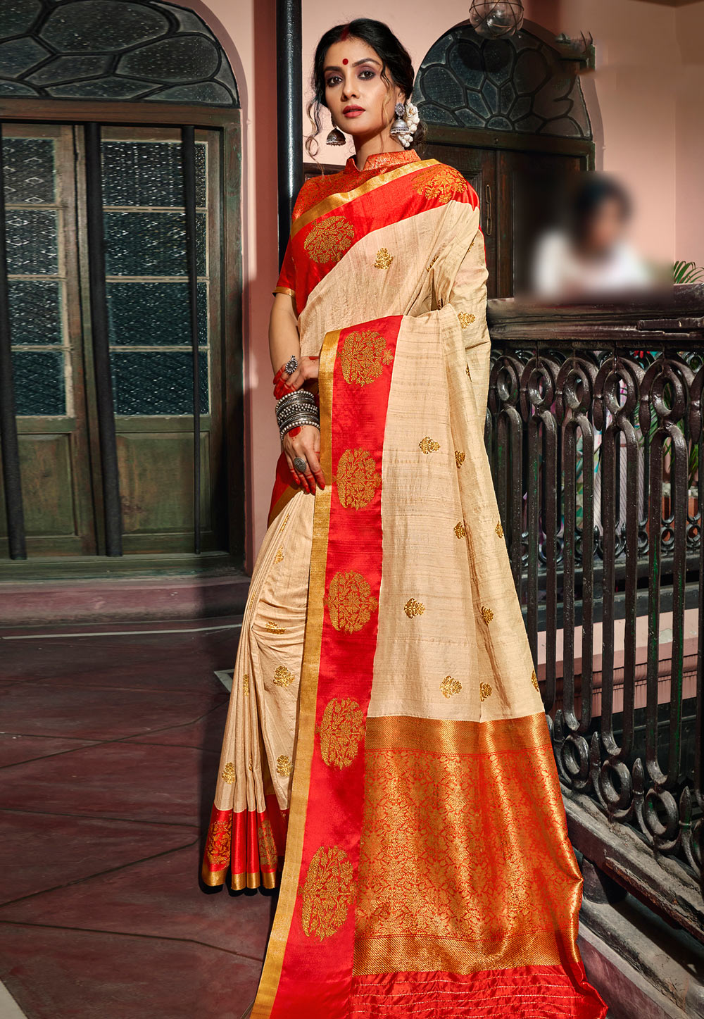 Cream Banarasi Silk Festival Wear Saree 227533