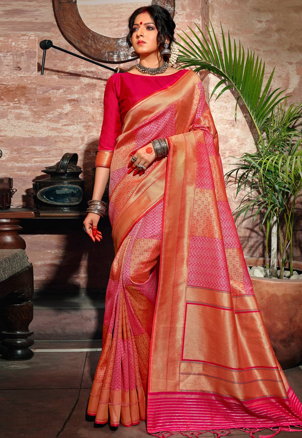 Pink Banarasi Silk Festival Wear Saree 227537