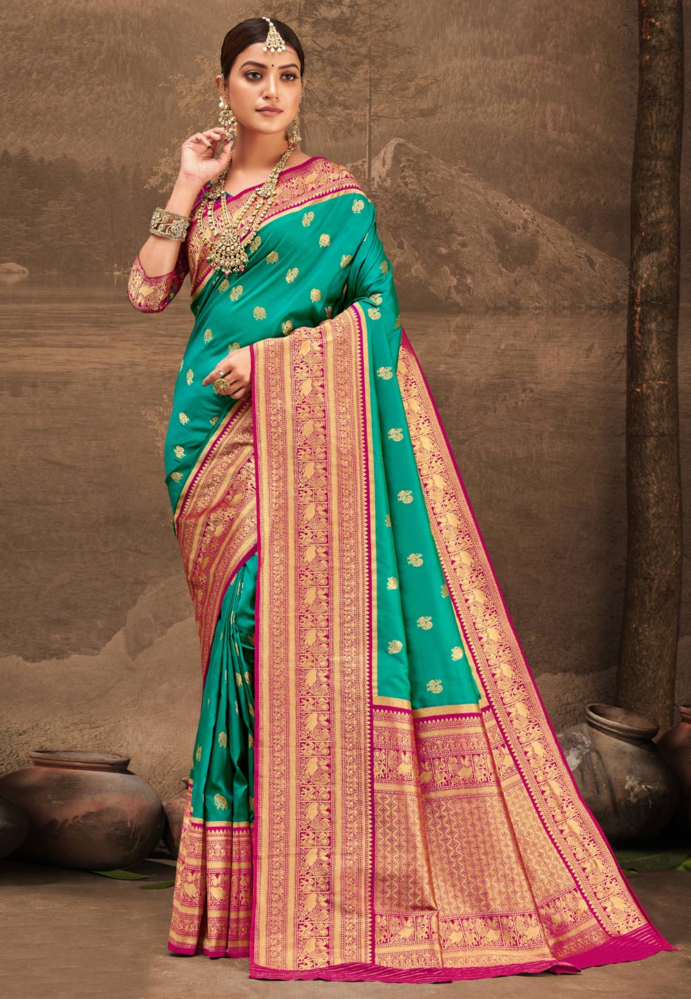 Turquoise Banarasi Silk Festival Wear Saree 227586