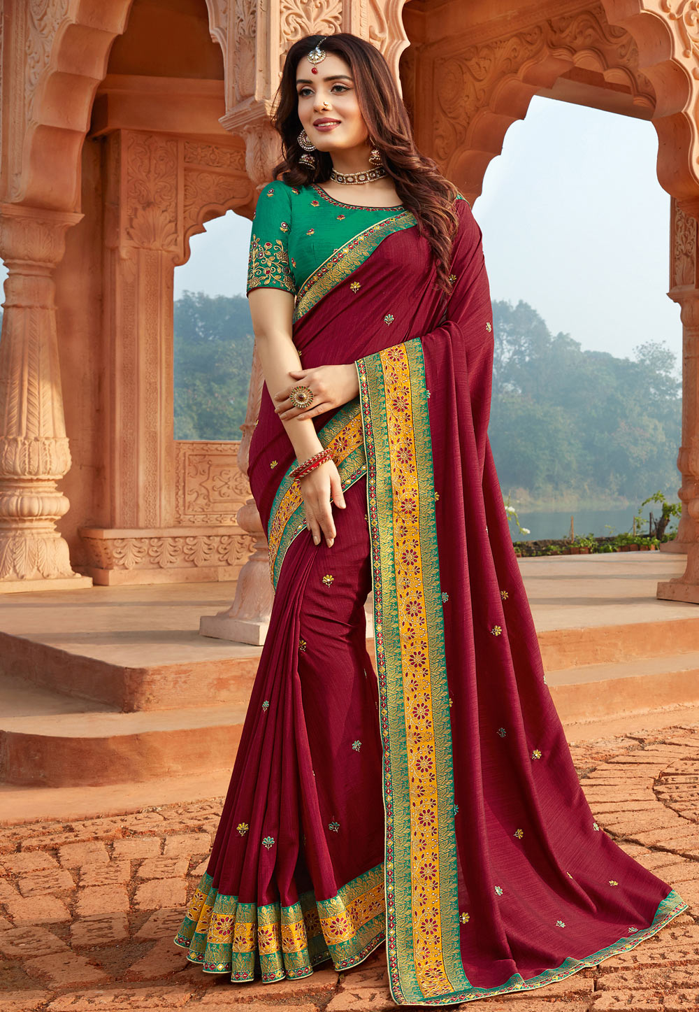 Maroon Georgette Saree With Blouse 227557