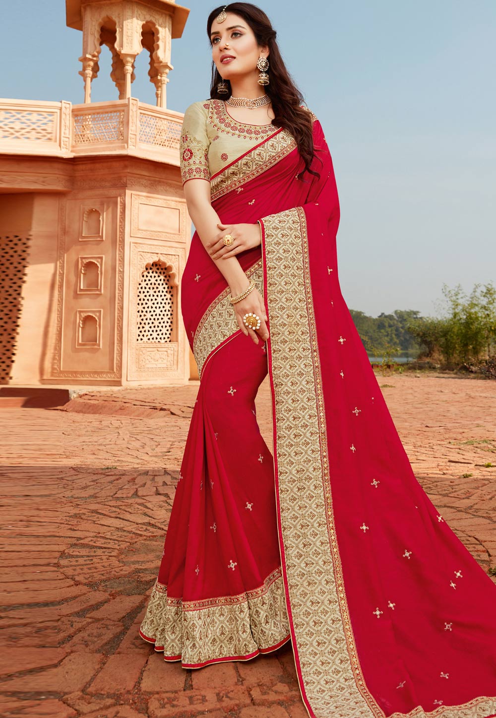 Red Georgette Party Wear Saree 227564