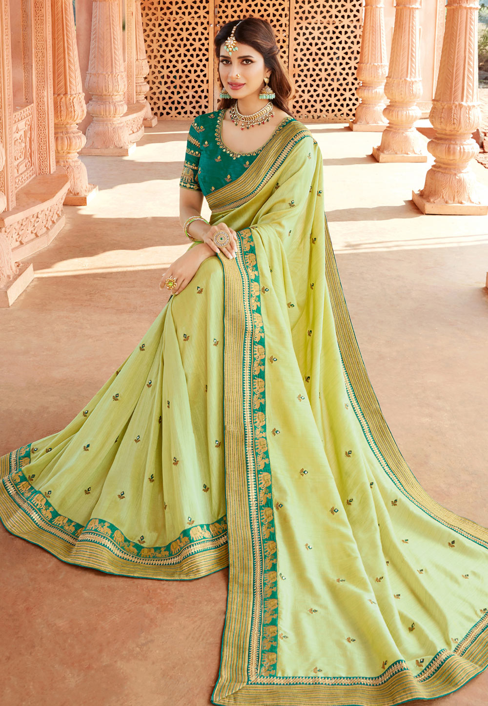 Light Green Georgette Party Wear Saree 227568