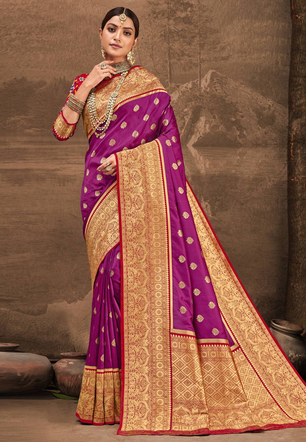 Purple Banarasi Silk Festival Wear Saree 227588