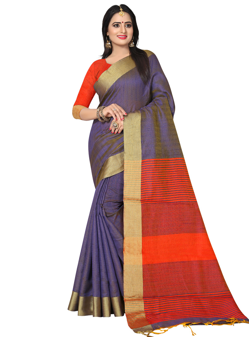 Purple Kanjeevaram Silk Saree With Blouse 132694