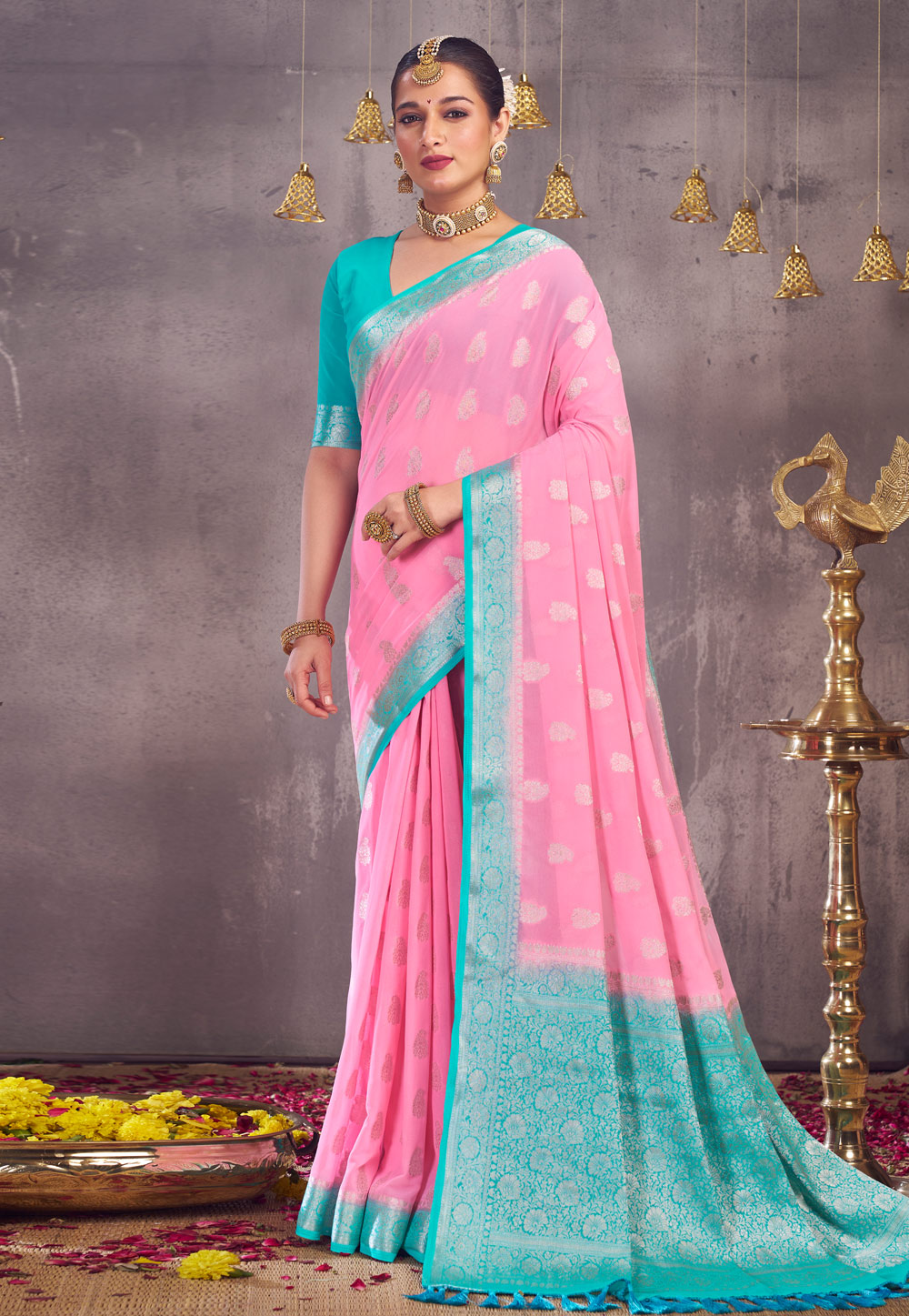 Pink Georgette Saree With Blouse 274557