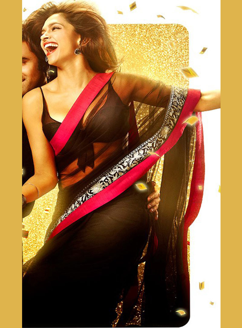 Deepika Padukone in Black Net Party Wear Sari 22811