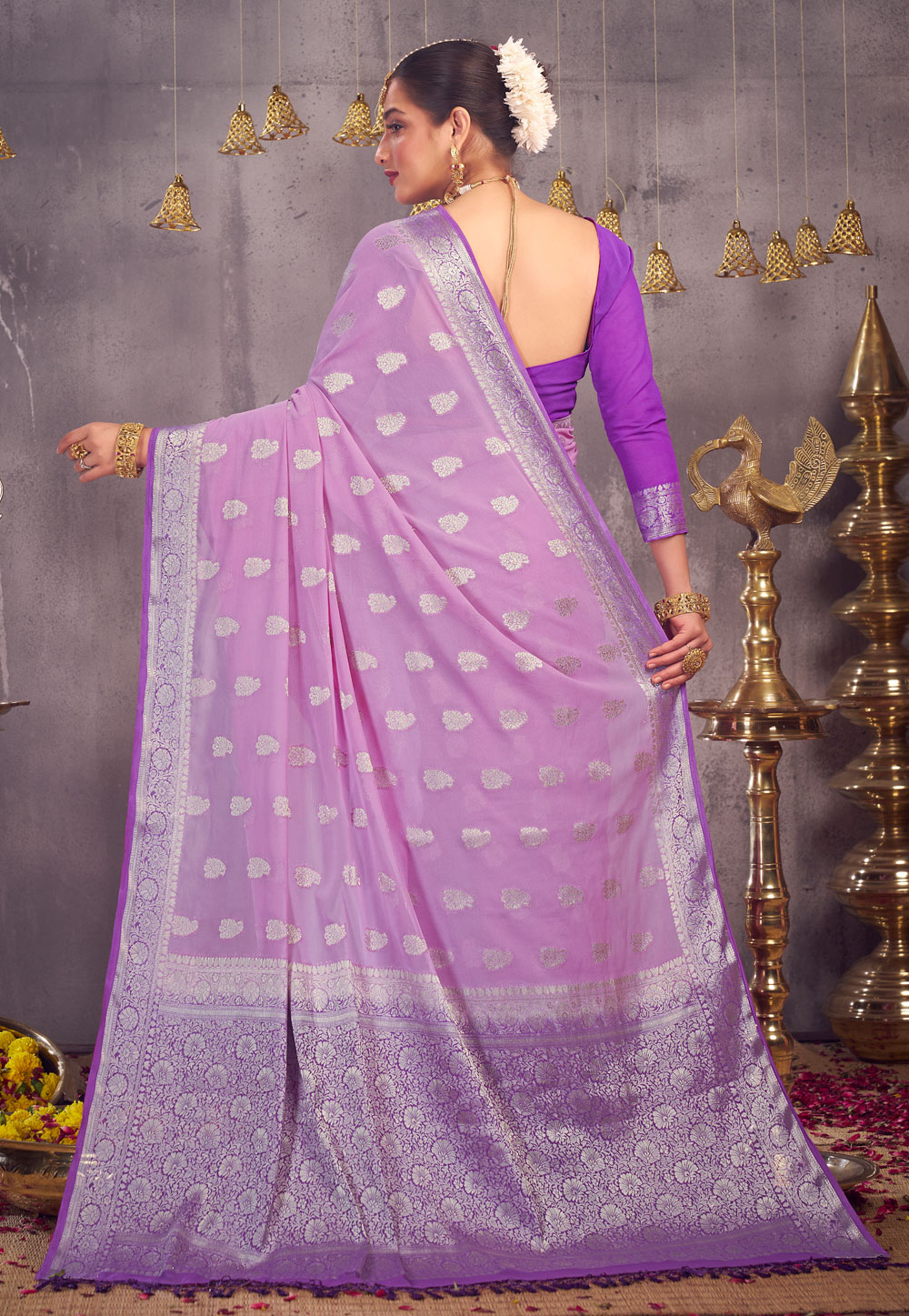 Buy Lavender Georgette Saree for Women Online from India's Luxury Designers  2024