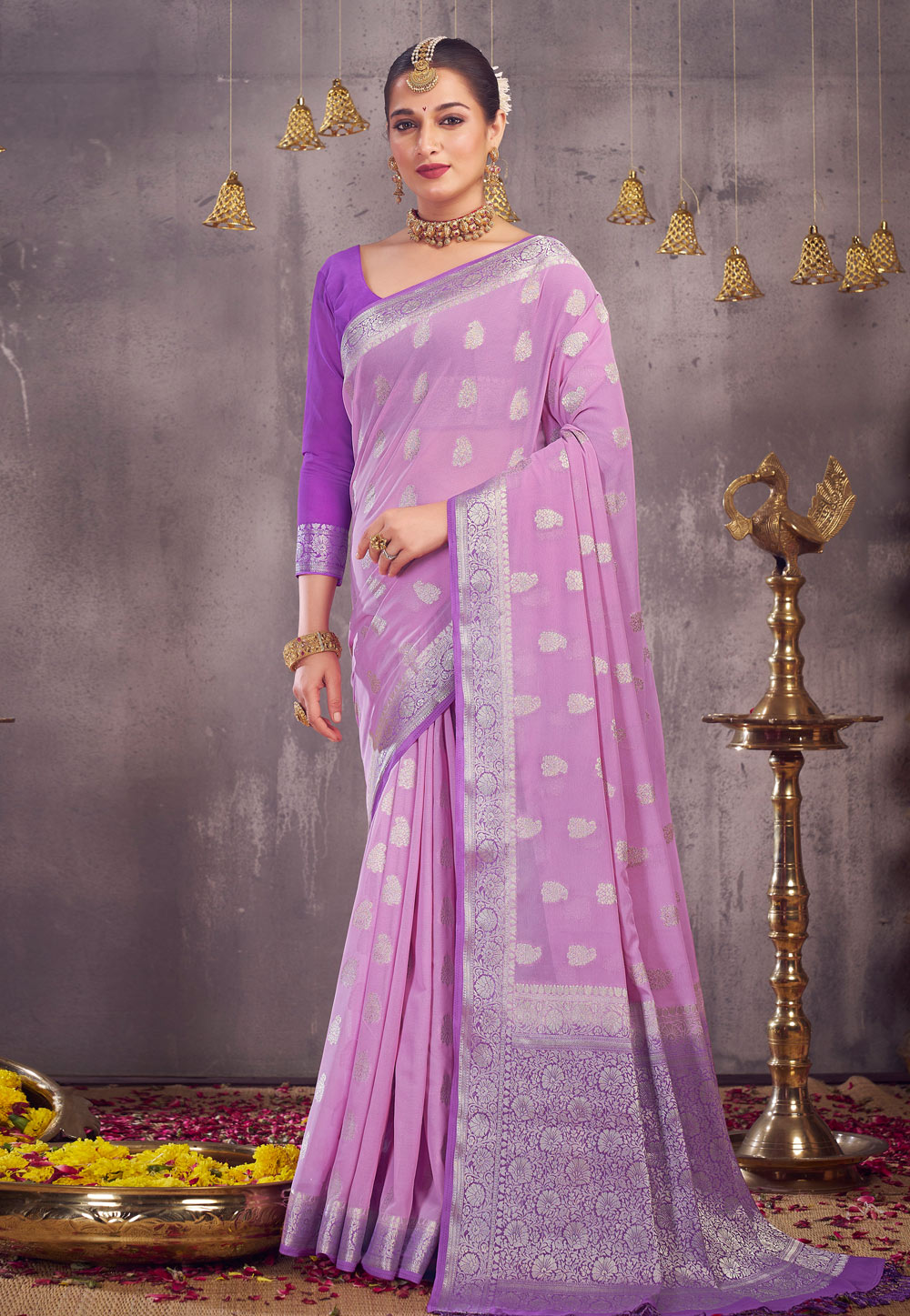 Lavender Georgette Saree With Blouse 274558