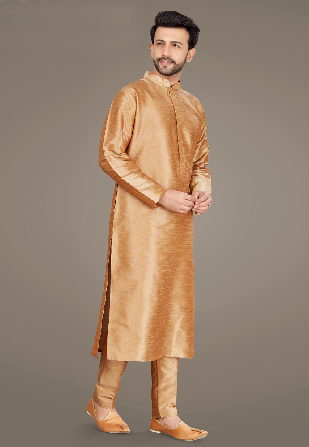Golden Art Silk Readymade Kurta Pajama 232012