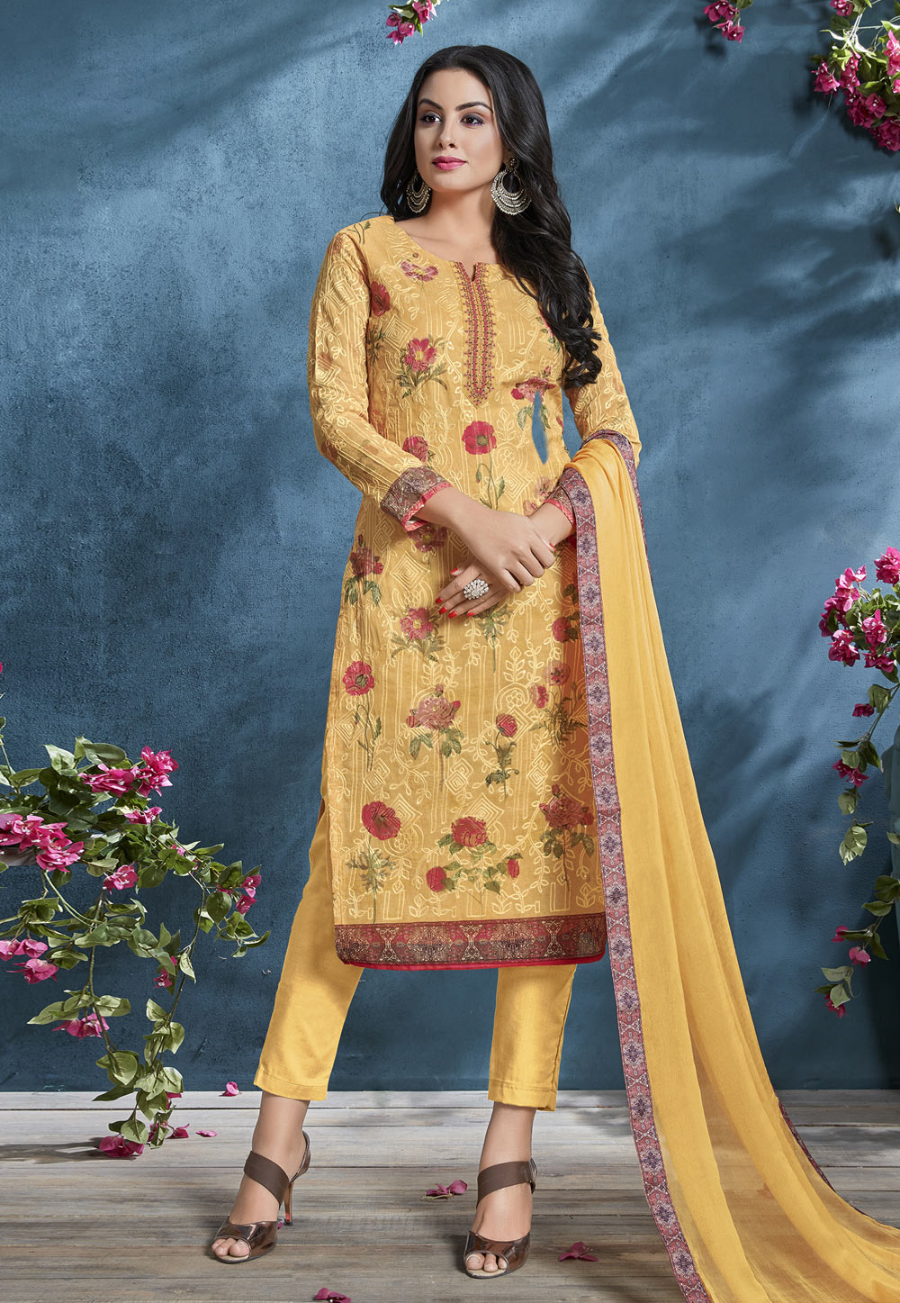 Yellow Cotton Kameez With Pant 194058