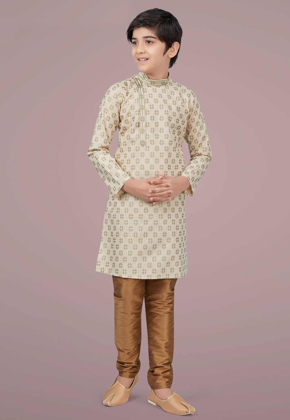 Cream Cotton Silk Readymade Kids Kurta Pajama 231969