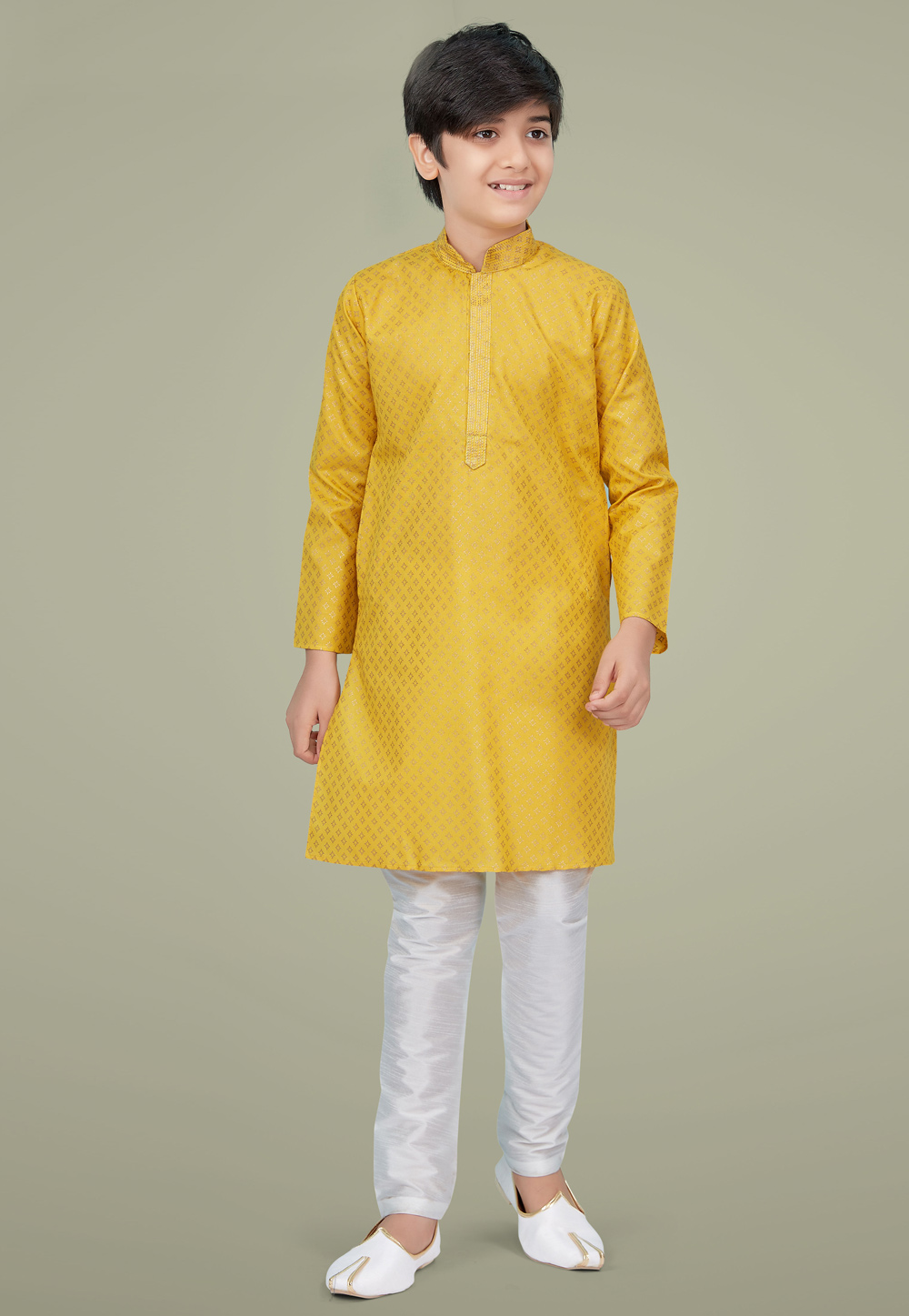 Yellow Cotton Silk Readymade Kids Kurta Pajama 231976