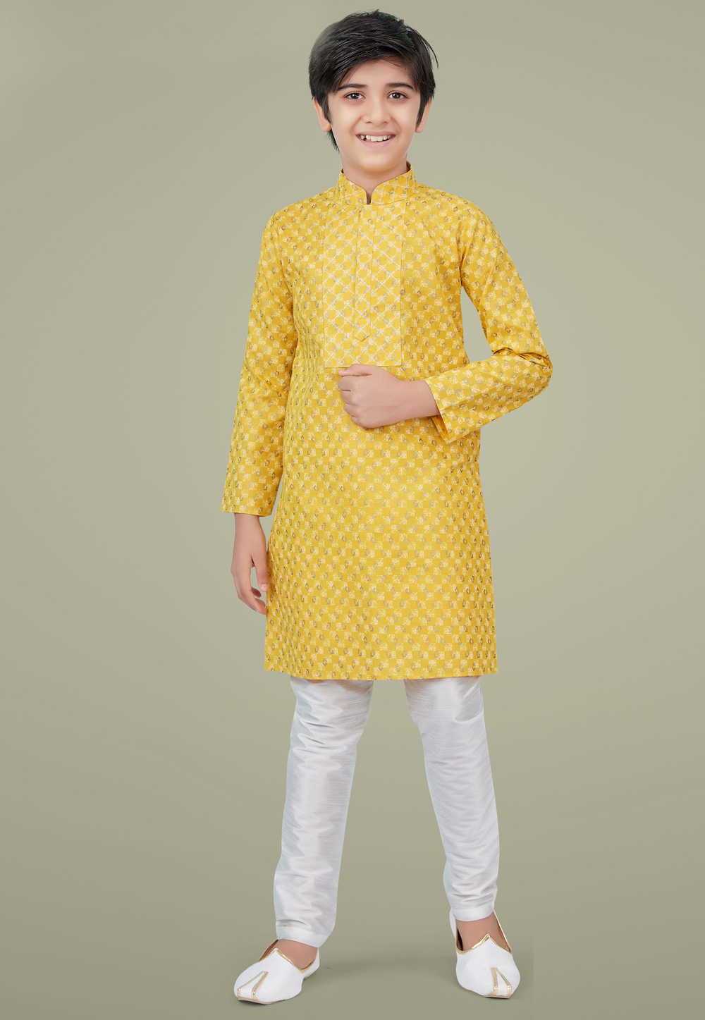 Yellow Cotton Silk Readymade Kids Kurta Pajama 231978
