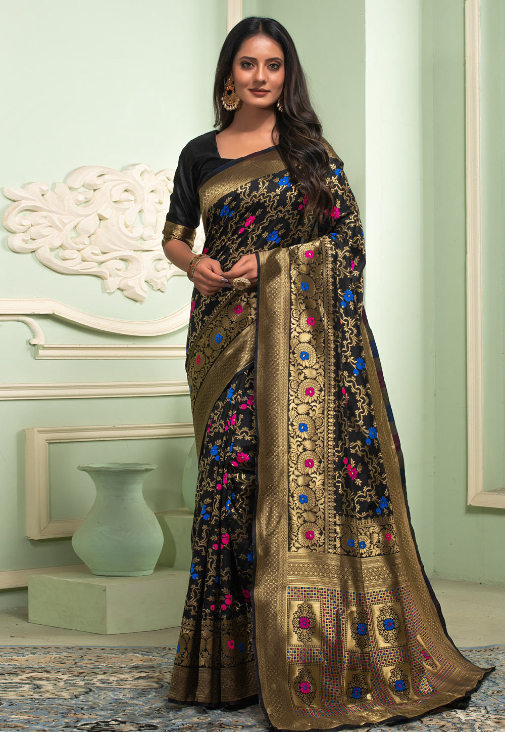 Black Banarasi Silk Festival Wear Saree 230861