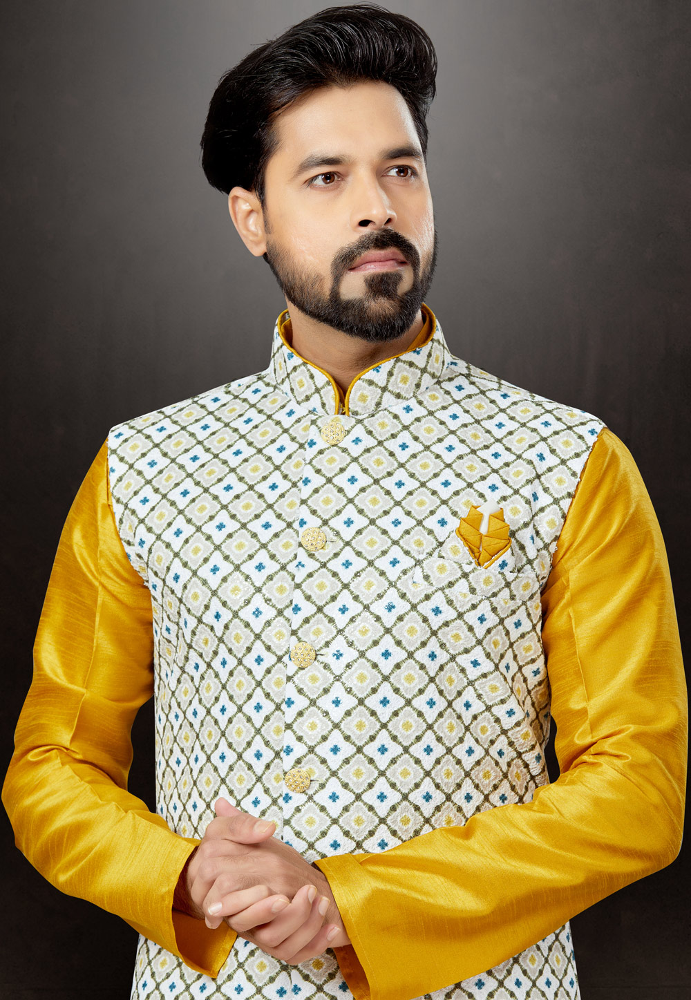 Yellow colour kurta 2024 pajama with jacket