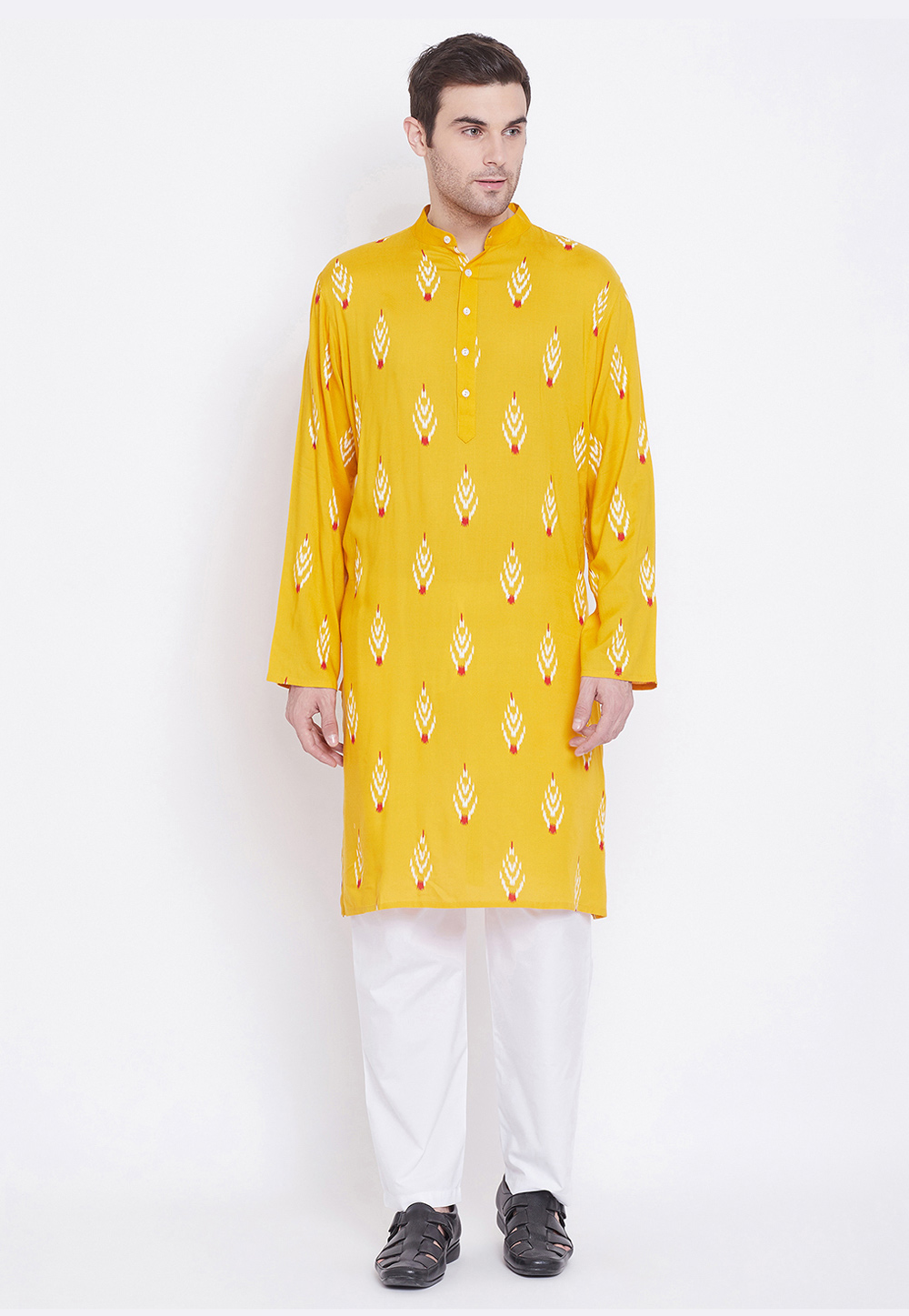 Yellow Rayon Readymade Kurta Pajama 209859