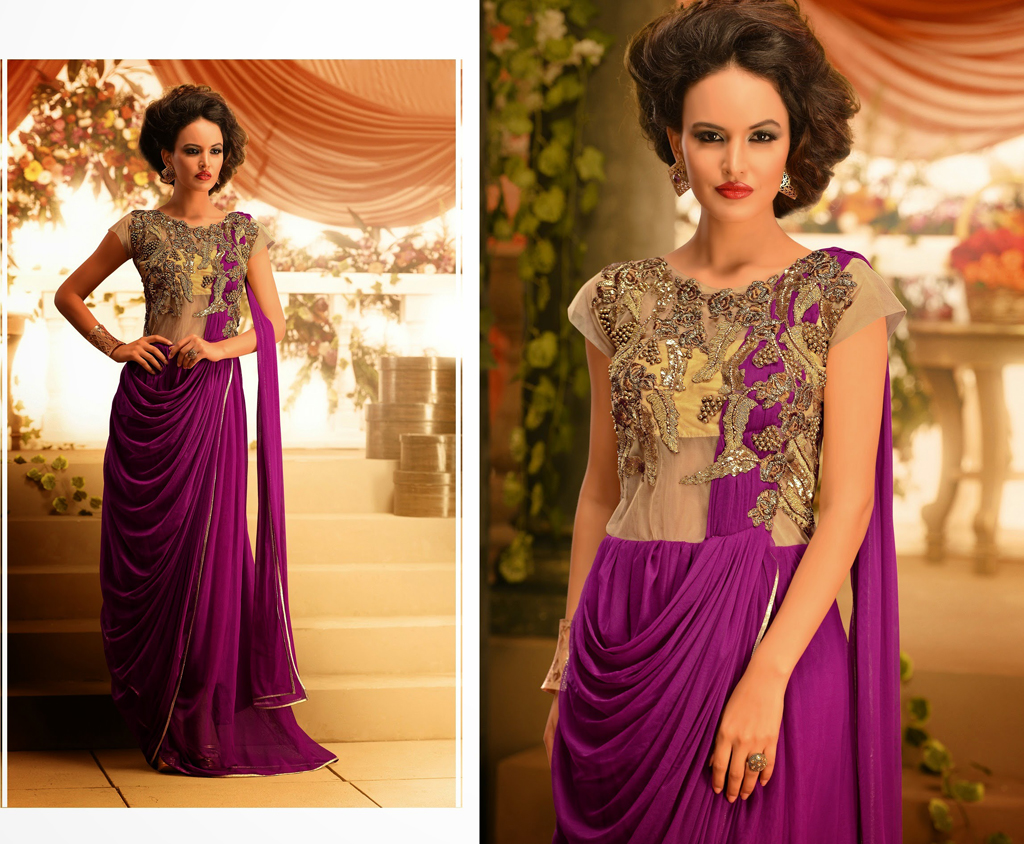 Purple Soft Net Designer Party Wear Gown 44250