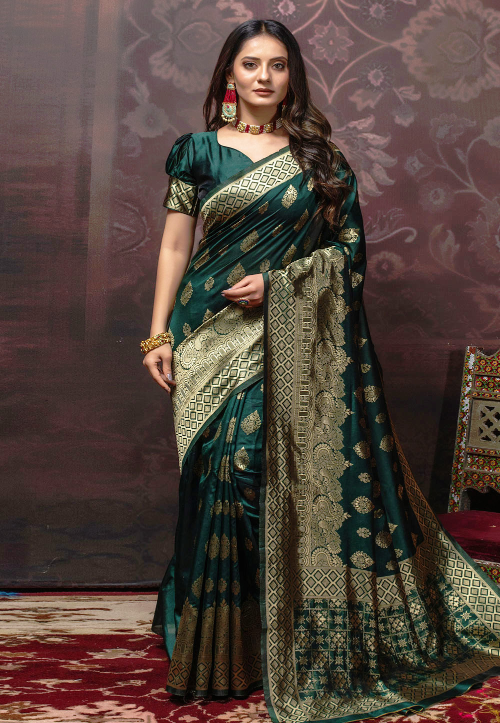 Green Banarasi Silk Saree With Blouse 230866