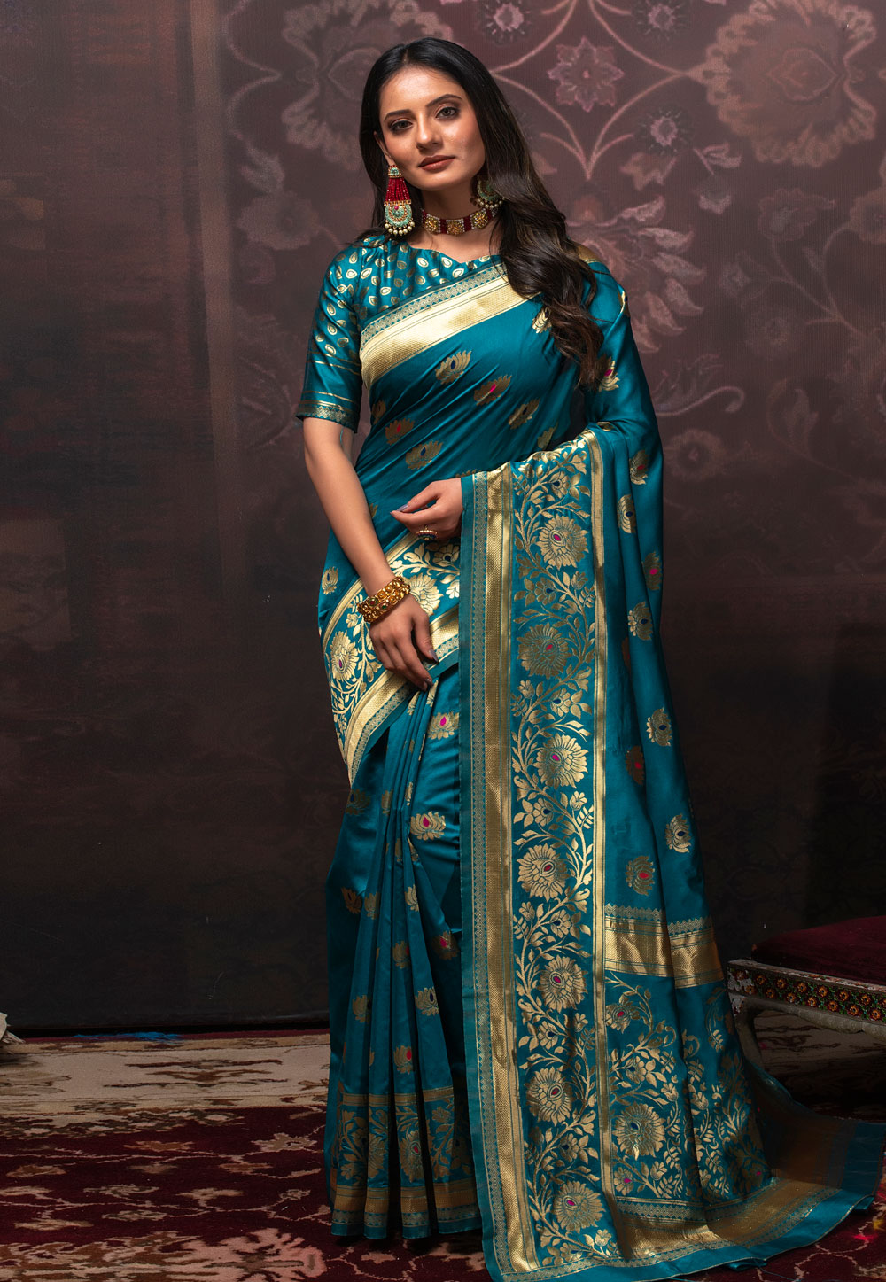 Dark Blue Banarasi Silk Saree for Women - Dress me Royal