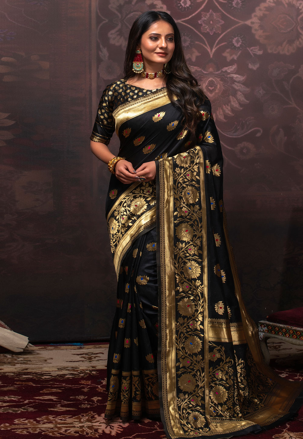 Black Banarasi Silk Festival Wear Saree 230875