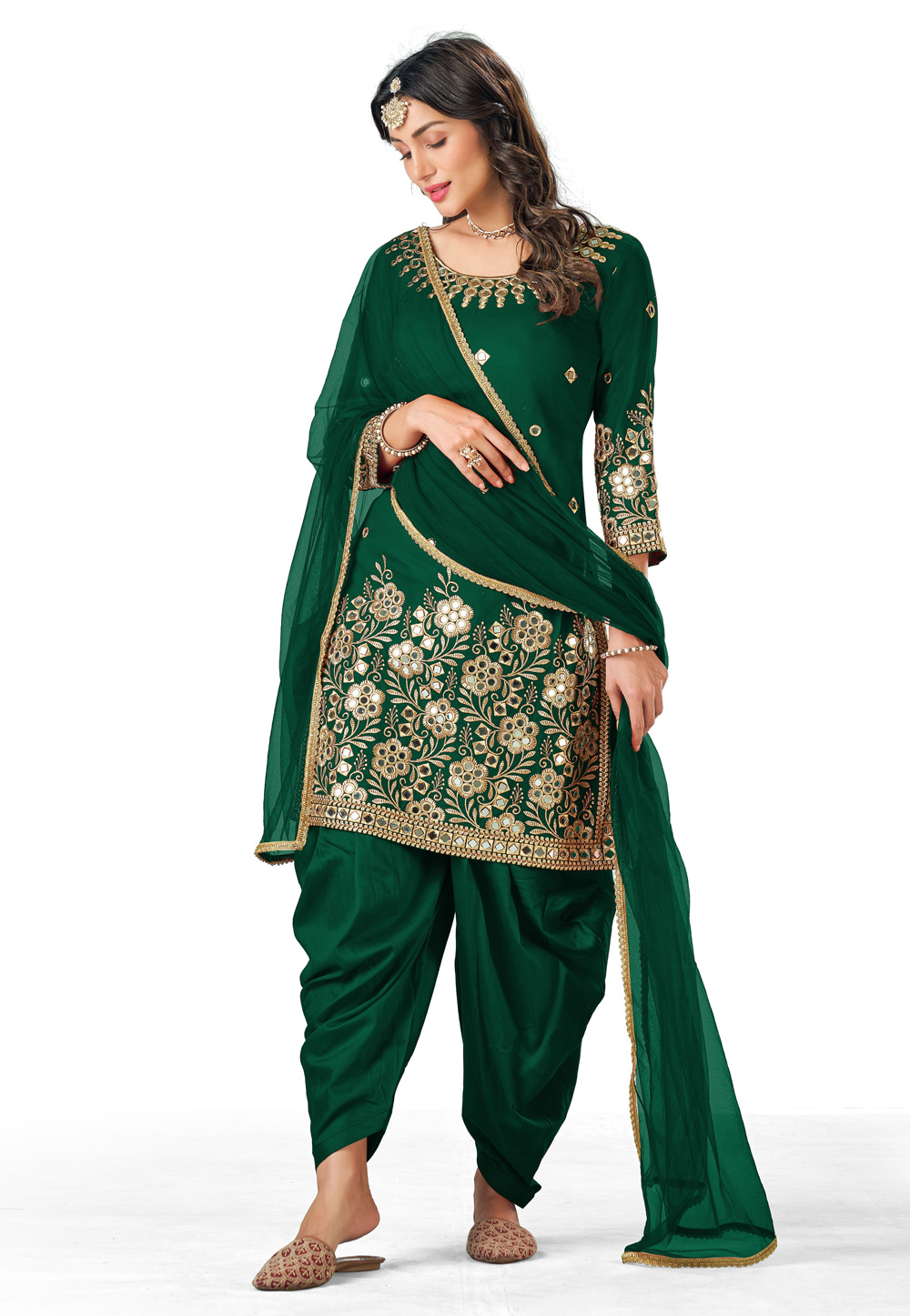 Sea Green Chanderi Punjabi Suit 247849