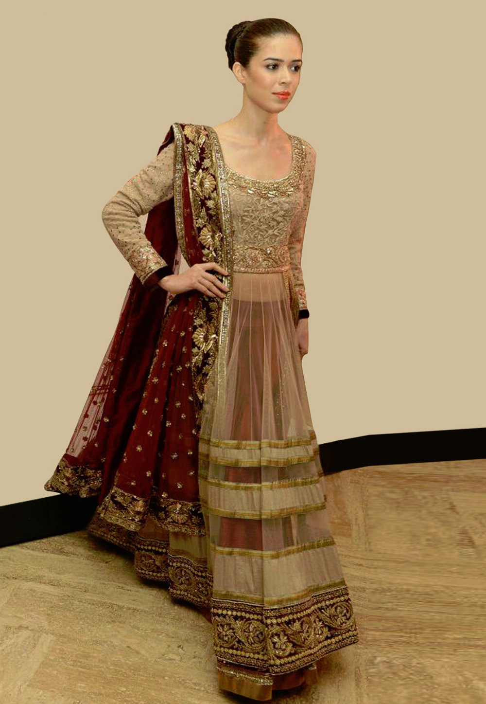 Beige Net Designer Bollywood Anarkali Suit 25907