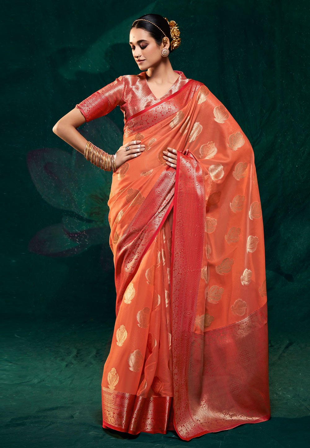 Orange Satin Saree With Blouse 264459
