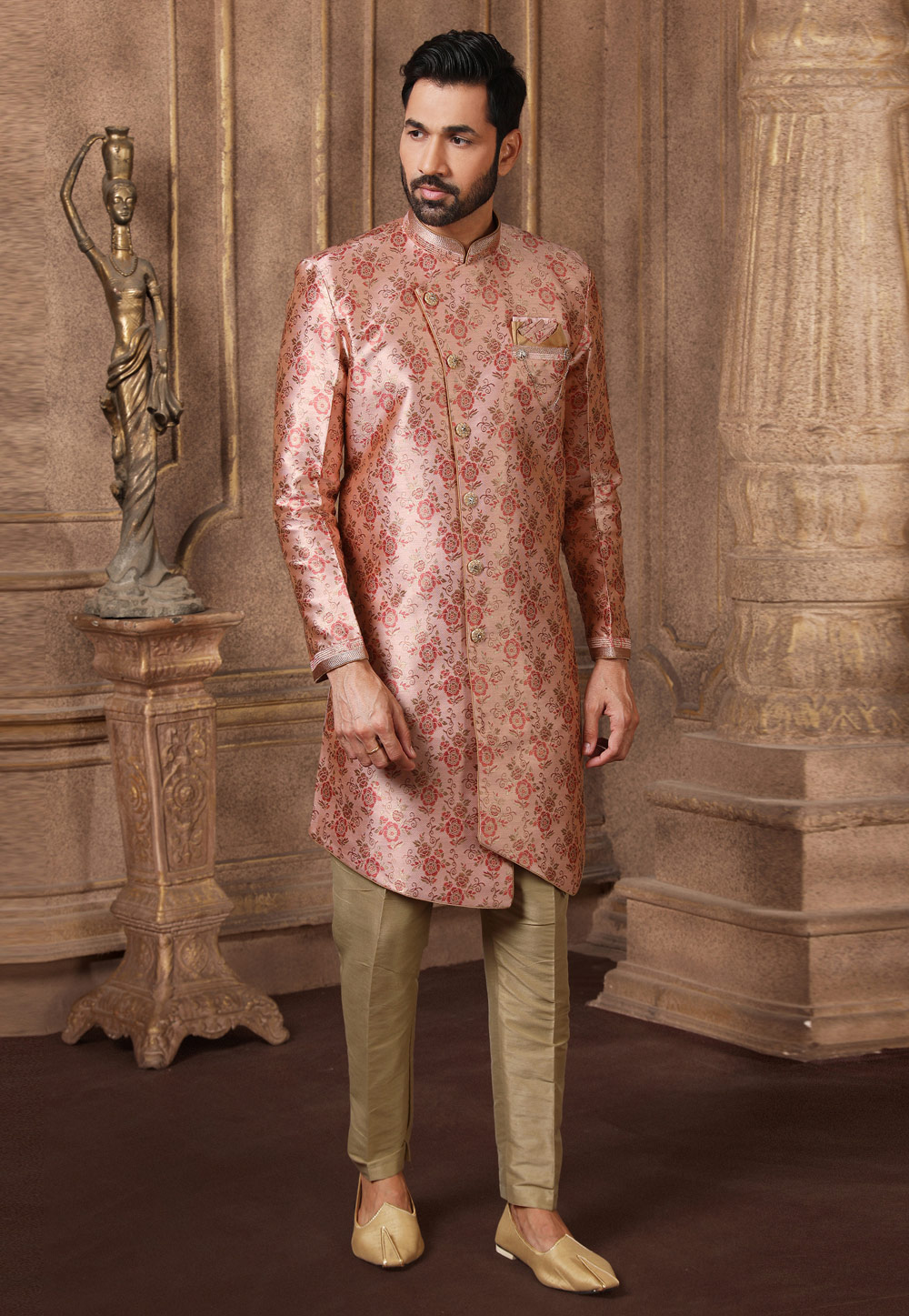 Pink Jacquard Silk Indo Western Suit 237757