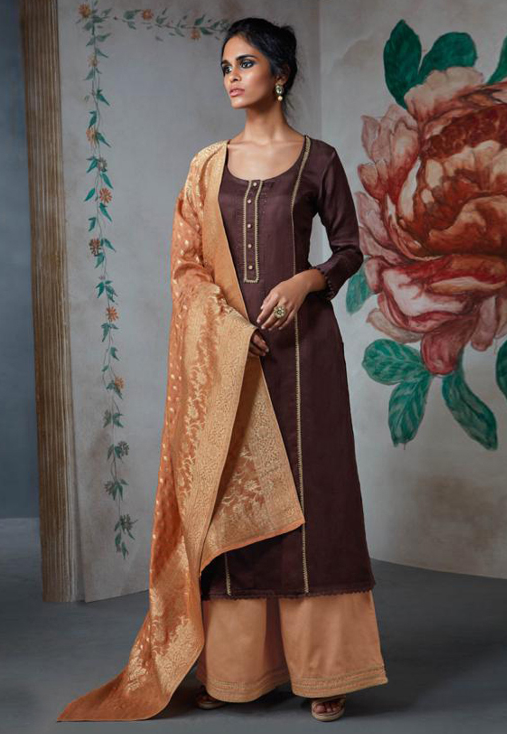 Brown Silk Palazzo Suit 233423