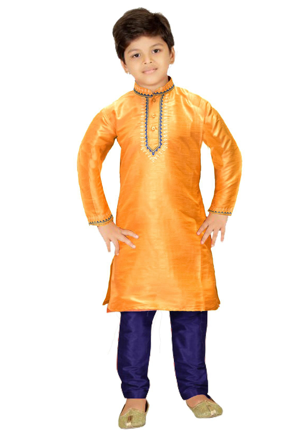 Orange Dupion Silk Kids Kurta Pajama 227680