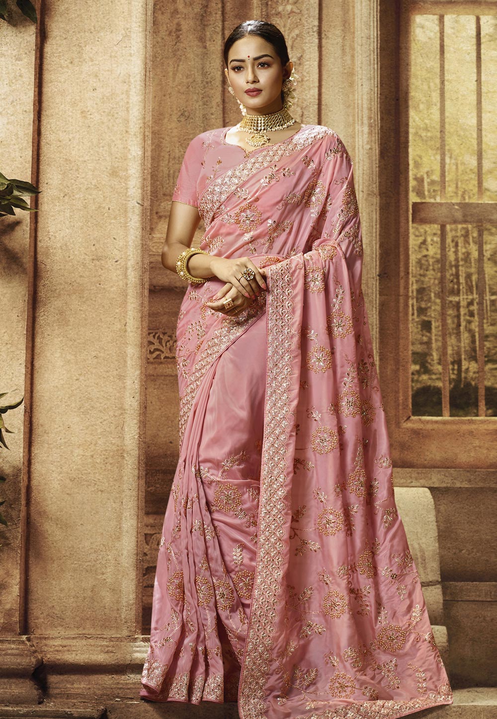 Pink Silk Party Wear Saree 195773