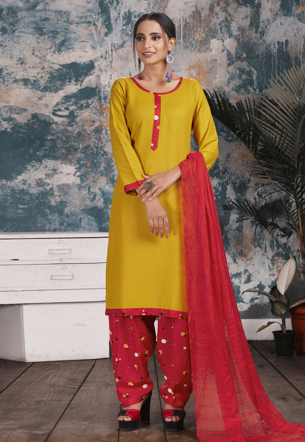 Mustard Rayon Readymade Punjabi Suit 233857