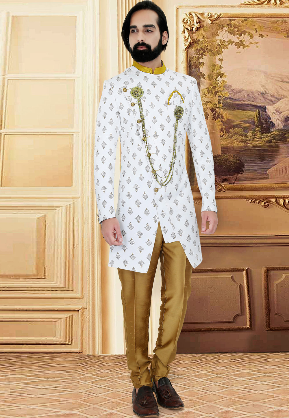 White Rayon Indo Western Suit 233724