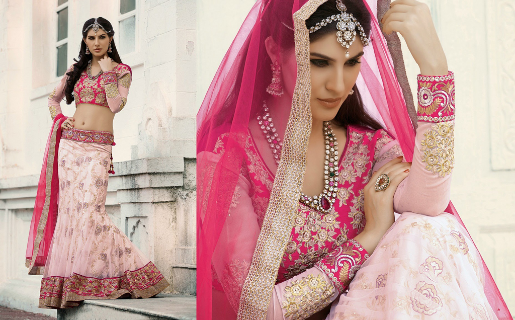 Light Pink Net Wedding Lehenga Choli 44622