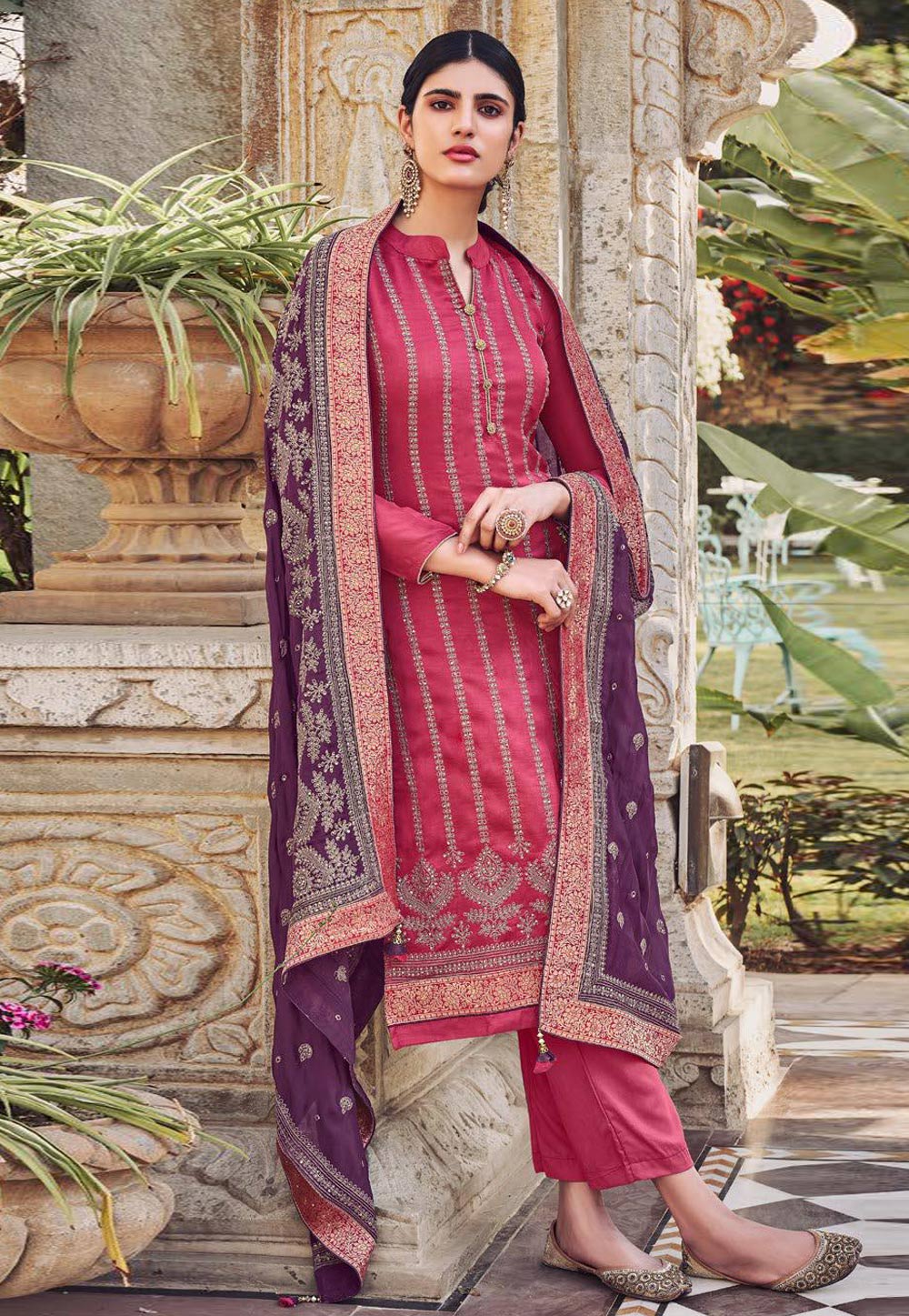 Pink Chinon Pant Style Suit 232614