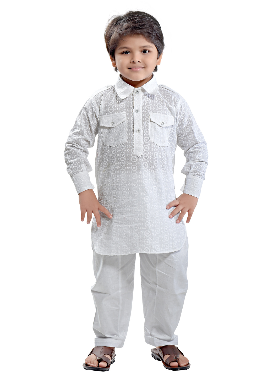 White Cotton Readymade Kids Kurta Pajama 251439