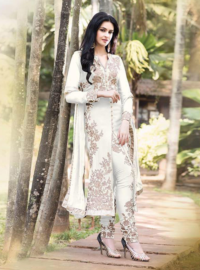 Off White Georgette Pakistani Style Suit 87839