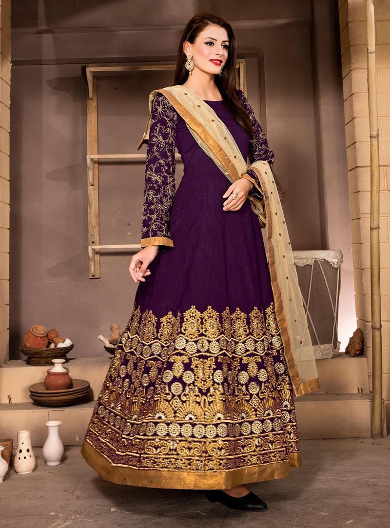 Purple Banglori Silk Ankle Length Anarkali Suit 75417