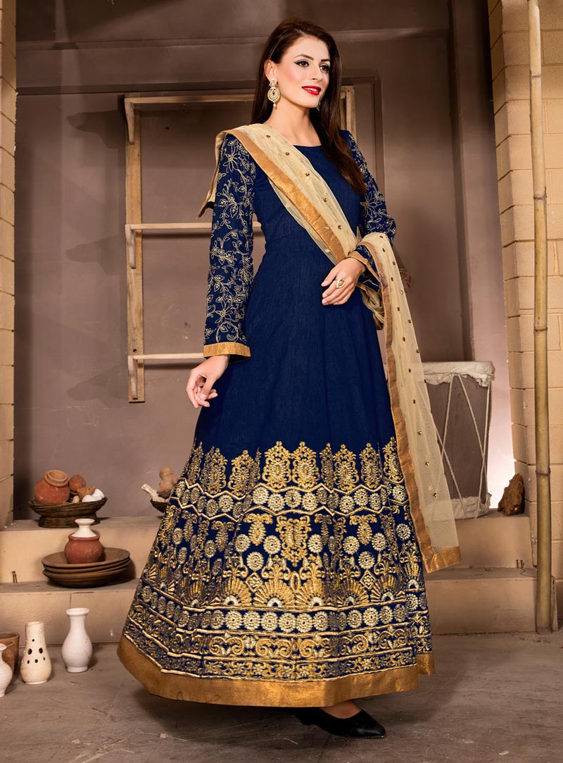 Blue Banglori Silk Ankle Length Anarkali Suit 75418